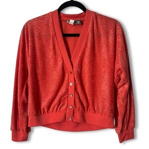 Edith Flagg Vintage Terry‎ Knit Button Cardigan Salmon Orange 70s Sz. M